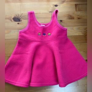 Vintage Carter's Baby Girl Pink Fleece Floral Tulip Embroidery Dress Size 9-12M